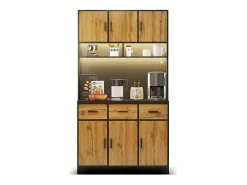 Aparador de cozinha com LED - 6 portas、3 gavetas e 3 compartimentos abertos - Natural