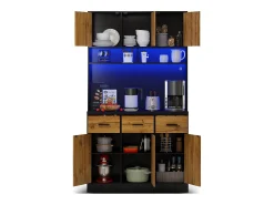 Aparador de cozinha com LED - 6 portas、3 gavetas e 3 compartimentos abertos - Natural