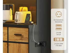 Aparador de cozinha com LED - 6 portas、3 gavetas e 3 compartimentos abertos - Natural