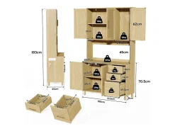 Aparador de cozinha com LEDs - 100 x 40 x 183 cm - com USB + tomadas + prateleiras reguláveis ​​+ 3 gavetas - MDF - natural