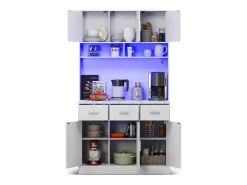 Aparador de cozinha com LED - 6 portas、3 gavetas e 3 compartimentos abertos - Branco