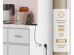Aparador de cozinha com LED - 6 portas、3 gavetas e 3 compartimentos abertos - Branco