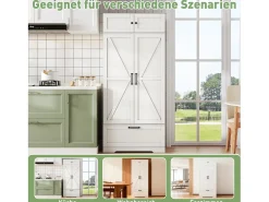 Aparador de cozinha com prateleiras reguláveis + gaveta + 4 portas + garrafeira - 80 x 40 x 180 cm - MDF - branco