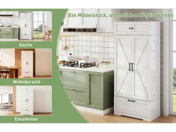 Aparador de cozinha com prateleiras reguláveis + gaveta + 4 portas + garrafeira - 80 x 40 x 180 cm - MDF - branco