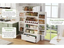 Aparador de cozinha com prateleiras reguláveis + gaveta + 4 portas + garrafeira - 80 x 40 x 180 cm - MDF - branco