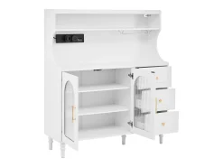 Aparador de cozinha com tomadas - 120 x 40 x 138,5 cm - com 3 gavetas + suporte para taças de vinho + prateleiras + 2 portas - MDF - branco