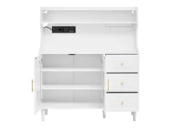 Aparador de cozinha com tomadas - 120 x 40 x 138,5 cm - com 3 gavetas + suporte para taças de vinho + prateleiras + 2 portas - MDF - branco
