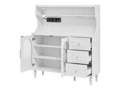 Aparador de cozinha com tomadas - 120 x 40 x 138,5 cm - com 3 gavetas + suporte para taças de vinho + prateleiras + 2 portas - MDF - branco