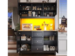 Aparador de cozinha de alta qualidade - 120 x 40 x 180 cm - com LEDs + 3 gavetas + 4 portas - MDF - preto
