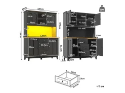 Aparador de cozinha de alta qualidade - 120 x 40 x 180 cm - com LEDs + 3 gavetas + 4 portas - MDF - preto