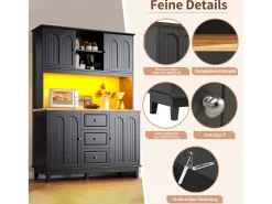 Aparador de cozinha de alta qualidade - 120 x 40 x 180 cm - com LEDs + 3 gavetas + 4 portas - MDF - preto