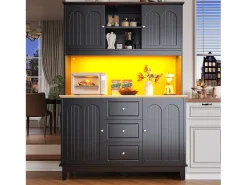 Aparador de cozinha de alta qualidade - 120 x 40 x 180 cm - com LEDs + 3 gavetas + 4 portas - MDF - preto