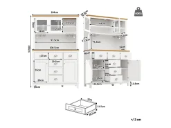 Aparador de cozinha estilo campestre - 104 x 40 x 180 cm - com portas, iluminação LED, prateleiras e gavetas - MDF - branco