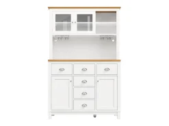 Aparador de cozinha estilo campestre - 104 x 40 x 180 cm - com portas, iluminação LED, prateleiras e gavetas - MDF - branco