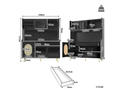 Aparador de cozinha estilo campestre - 145 x 39 x 171 cm - com 5 portas + LEDs + painel de armazenamento + gaveta - MDF - preto