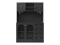 Aparador de cozinha estilo campestre - 120 x 40 x 188 cm - com 4 portas + LEDs + prateleiras de arrumação + gavetas - MDF - preto