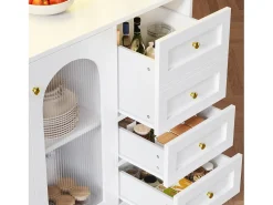 Aparador de cozinha estilo campestre - 120 x 40 x 188 cm - com 4 portas + LEDs + prateleiras de arrumação + gavetas - MDF - branco