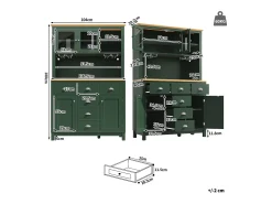 Aparador de cozinha estilo campestre - 104 x 40 x 180 cm - com portas, iluminação LED, prateleiras e gavetas - MDF - verde