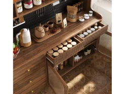 Aparador de cozinha moderno - 145 x 39 x 171 cm - com LEDs + 5 gavetas + portas + prateleira e painel perfurado - MDF + vidro - branco
