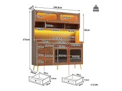 Aparador de cozinha moderno - 145 x 39 x 171 cm - com LEDs + 5 gavetas + portas + prateleira e painel perfurado - MDF + vidro - branco