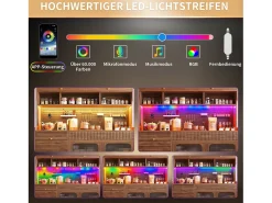 Aparador de cozinha moderno - 145 x 39 x 171 cm - com LEDs + 5 gavetas + portas + prateleira e painel perfurado - MDF + vidro - branco