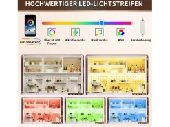 Aparador de cozinha moderno - 145 x 39 x 171 cm - com portas + LEDs + gavetas + prateleira de vidro - MDF + vidro - branco