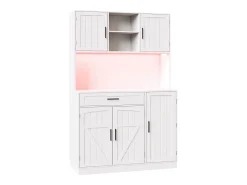 Aparador de cozinha 110x38x180 cm com iluminação LED, tomada elétrica, 5 portas e 1 gaveta - Branco