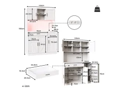 Aparador de cozinha 110x38x180 cm com iluminação LED, tomada elétrica, 5 portas e 1 gaveta - Branco