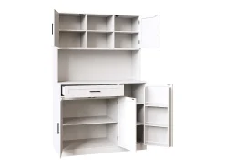 Aparador de cozinha 110x38x180 cm com iluminação LED, tomada elétrica, 5 portas e 1 gaveta - Branco