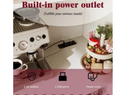 Aparador de cozinha 110x38x180 cm com iluminação LED, tomada elétrica, 5 portas e 1 gaveta - Branco