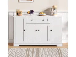 Aparador de cozinha 138x40x85cm com 4 portas e 1 gaveta, corpo em MDF branco