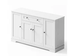 Aparador de cozinha 138x40x85cm com 4 portas e 1 gaveta, corpo em MDF branco