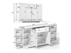 Aparador de cozinha 138x40x85cm com 4 portas e 1 gaveta, corpo em MDF branco