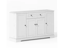 Aparador de cozinha 138x40x85cm com 4 portas e 1 gaveta, corpo em MDF branco
