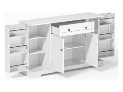 Aparador de cozinha 138x40x85cm com 4 portas e 1 gaveta, corpo em MDF branco