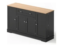 Aparador de cozinha 138x40x85cm com 4 portas e 1 gaveta, tampo em madeira natural, corpo preto