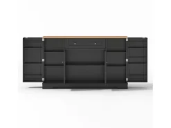 Aparador de cozinha 138x40x85cm com 4 portas e 1 gaveta, tampo em madeira natural, corpo preto