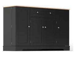 Aparador de cozinha 138x40x85cm com 4 portas e 1 gaveta, tampo em madeira natural, corpo preto