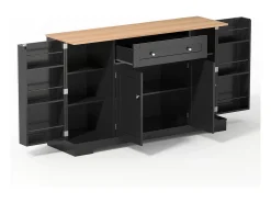Aparador de cozinha 138x40x85cm com 4 portas e 1 gaveta, tampo em madeira natural, corpo preto