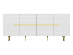 Aparador design com 4 portas em MDF branco e dourado - MOLYA