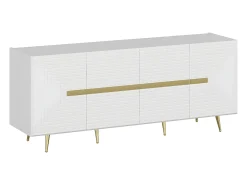 Aparador design com 4 portas em MDF branco e dourado - MOLYA