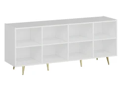 Aparador design com 4 portas em MDF branco e dourado - MOLYA