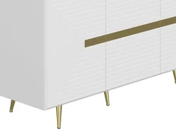 Aparador design com 4 portas em MDF branco e dourado - MOLYA