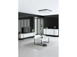 Aparador Dgarzitt, Buffet de SoggioRno, Sala de estar, Despensa de cozinha, 160x35h80 cm, Preto e Branco