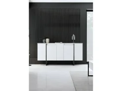 Aparador Dgarzitt, Buffet de SoggioRno, Sala de estar, Despensa de cozinha, 160x35h80 cm, Preto e Branco