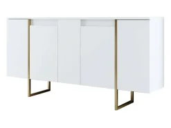 Aparador Dgarzitt, Buffet de sala, Aparador de sala, Despensa de cozinha, 160x35h80 cm, Branco e Dourado