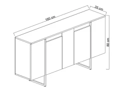 Aparador Dgarzitt, Buffet de sala, Aparador de sala, Despensa de cozinha, 160x35h80 cm, Branco e Dourado