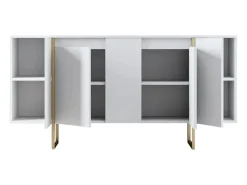 Aparador Dgarzitt, Buffet de sala, Aparador de sala, Despensa de cozinha, 160x35h80 cm, Branco e Dourado