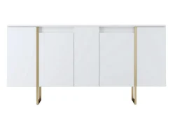 Aparador Dgarzitt, Buffet de sala, Aparador de sala, Despensa de cozinha, 160x35h80 cm, Branco e Dourado