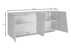 Aparador Dliguor, aparador de cozinha 4 portas, Buffet de sala, 100% Fabricado na Itália, 200x43h86 cm, Branco brilhante